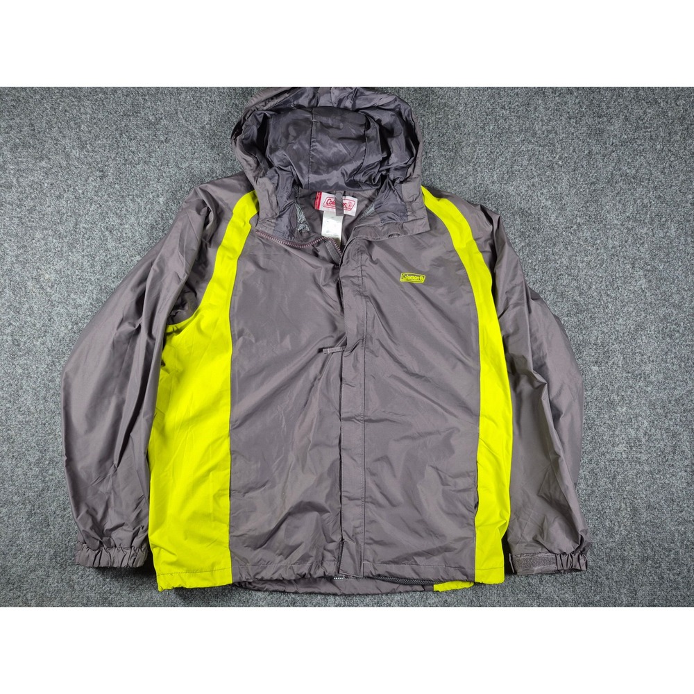 Coleman Mens Hooded Windbreaker Jacket Grey Lime Green Mesh Lined Size Large